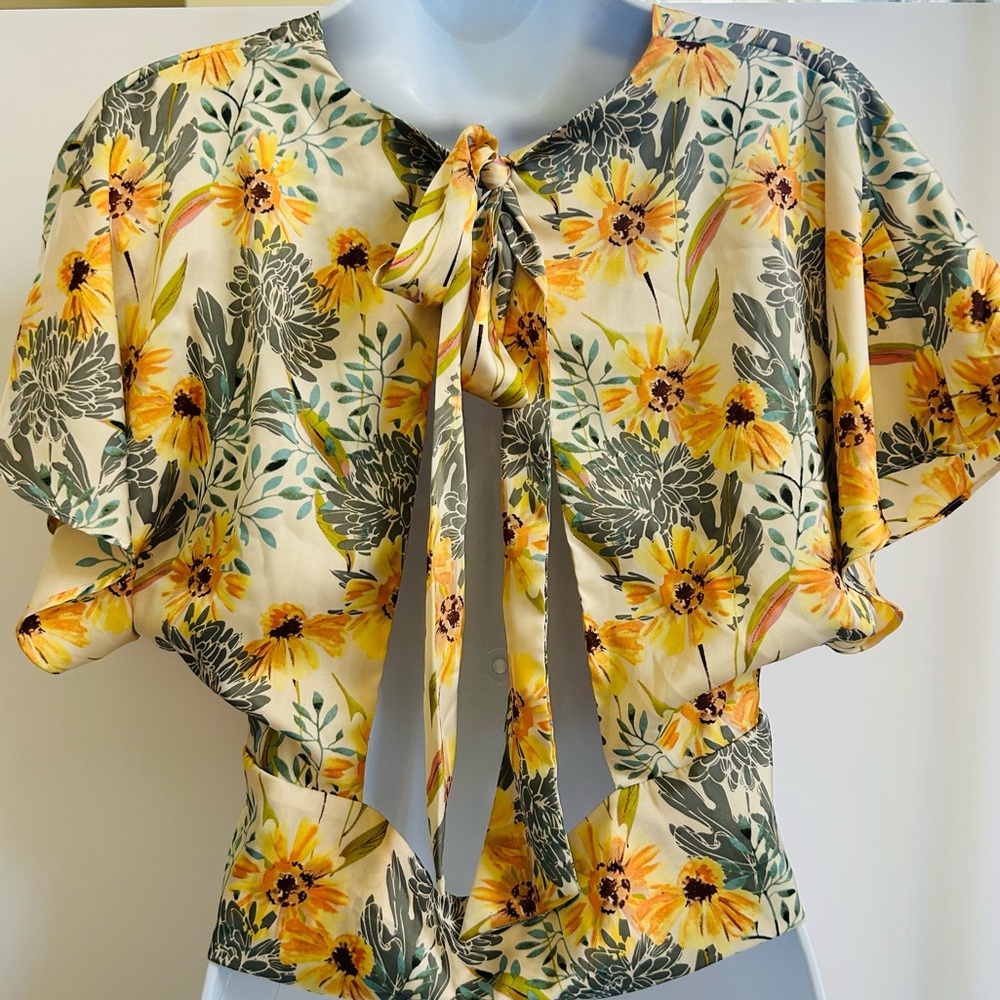 Astr Green and Blue Flutter Sleeve Crop Blouse - Picture 5 of 8